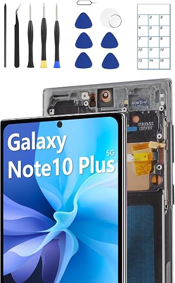 OLED Screen Replacement for Samsung Note 10 Plus 5G with Frame & Fingerprint Sensor Includes Full Tool Kit & Installation Guide (Black)