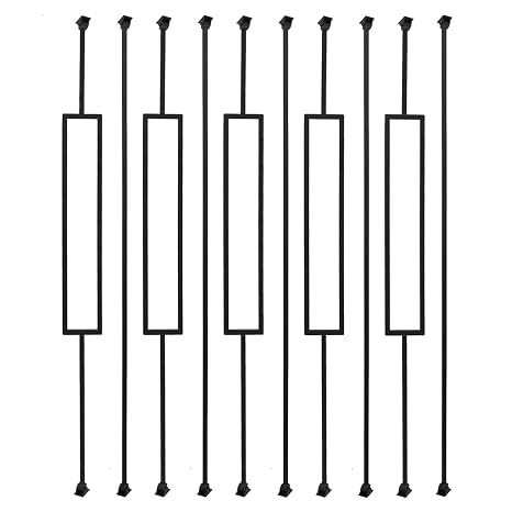 Sidasu 10-Pack Iron Balusters,44" Square Balusters for Staircase Interior | Hollow Rectangular Design,Include 20 Swivel Shoes with Screws,Decorative Stair Spindles for Indoor/Outdoor Use