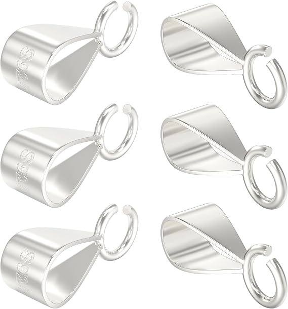 6Pcs 925 Sterling Silver Slider Pendant Clasp Bail Connector with Open Loop,S925 Bails for Jewelry Making Made in Italy