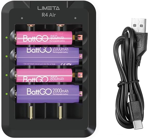 LIMETA Rechargeable AA Battery Charger 6 Bay Universal Battery Charger with Auto-Detection Bluetooth Multi-Charger for Ni-MH Ni-Cd Lithium 18650 21700 Batteries