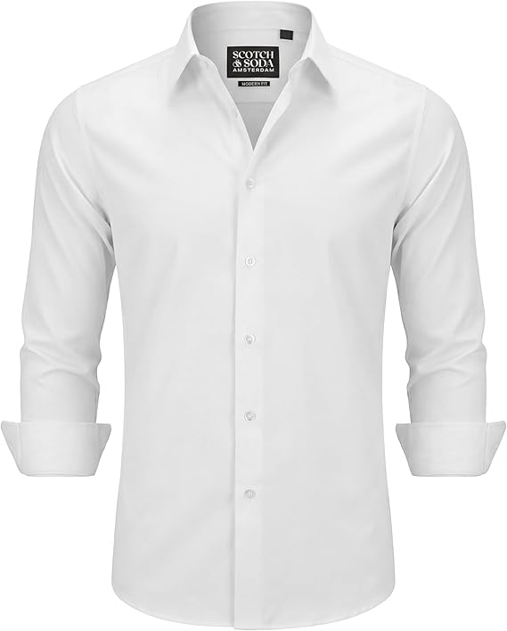 Scotch & Soda Mens Stretch Dress Shirt - Slim fit Shirt for Office