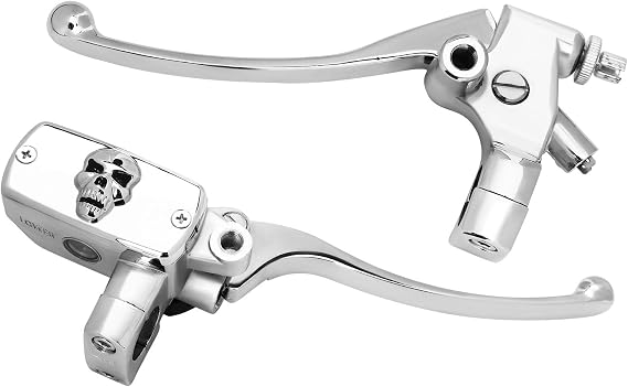 1'' 25mm Left & Right Brake Master Cylinder Clutch Lever Skull for Honda VT600 VT750 VT1100 VT1300 VTX1300 VF750 Kawasaki Suzuki Yamaha (Chrome)