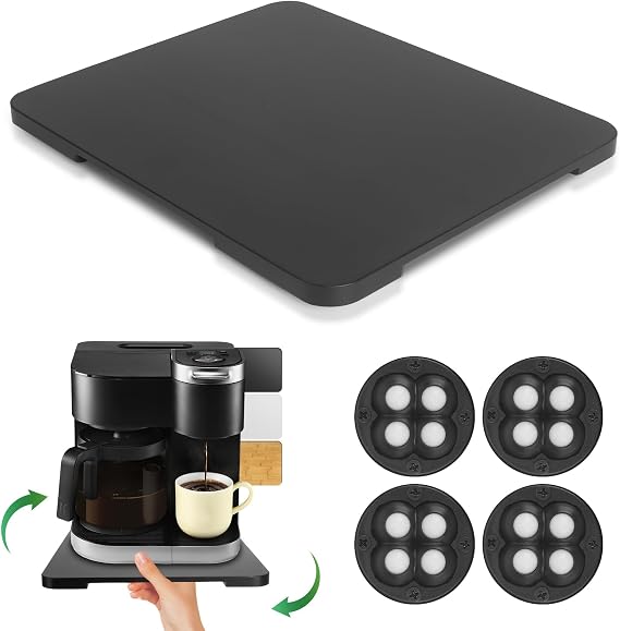 360 Rolling Tray Bamboo Appliance Slider for Kitchen Appliances, Coffee Maker Mat Tray for Countertops Sliding Tray for Coffee Maker Appliances Mat Easily from Under The Cabinet Black 11.613.9