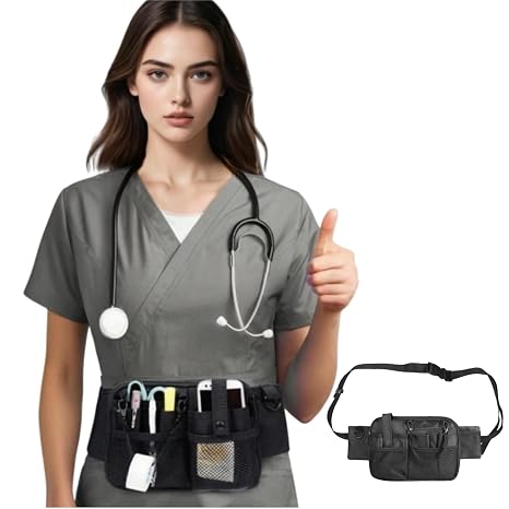 Nursing Waist Bag,Nurse Fanny Pack,Medical Organizer Belt Adjustable Waist Strap/Multi Compartment Suitable for Stethoscopes,Bandage,Scissors and Other Supplies (Black)