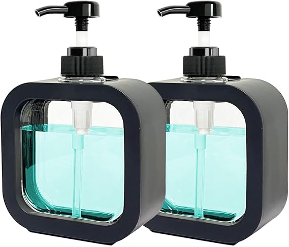 Hand Soap Dispenser for Bathroom, Modern Dish Soap Dispenser for Kitchen Sink, Liquid Soap Container with Pump, Clear Plastic Soap Pump Bottles (2 Packs,10oz, Black)
