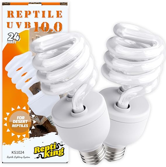 UVB Reptile Light, 2-Pack 10.0 24W UVB Bulbs, UVA UVB Reptile Light Bulb Lamp for Bearded Dragon, Tortoise, UV Bulbs for Desert Reptiles Tank Accessories