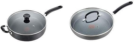 T-fal B36290 Specialty Nonstick 5 Qt. Jumbo Cooker Saute Pan with Glass Lid, Black AND T-fal E76507 Ultimate Hard Anodized Nonstick 12 Inch Fry Pan with Lid, Dishwasher Safe Frying Pan, Black