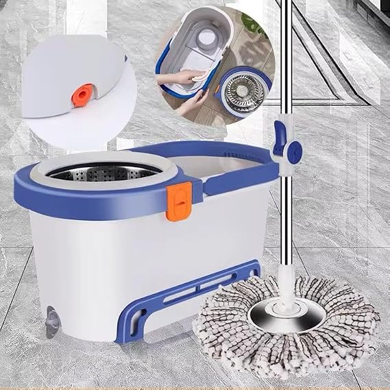 MYHOMiE SPIN MOP AND BUCKET SET– GREY– Anti-splashing Strong And Sturdy Material – Easy Floor Moping System – 1x Bucket + 2 Replacement Mop Heads – 13 Liter (Mop + Bucket)