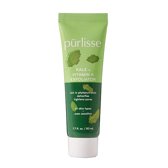 purlisse Kale + Vitamin K Face Exfoliator Scrub - Exfoliating Face Wash for Detoxifying & Pore Tightening - Packed with Antioxidants for Smooth, Radiant & Youthful Skin (1.7 Fl oz)