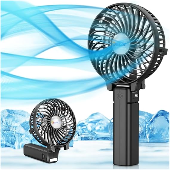 VersionTECH. Portable Handheld Fan, Powerful+Durable+4000mAh+180 Foldable, Mini Table Fans with USB Rechargeable Battery Operated Cooling Accessories for Personal Use, Travel, Office Black