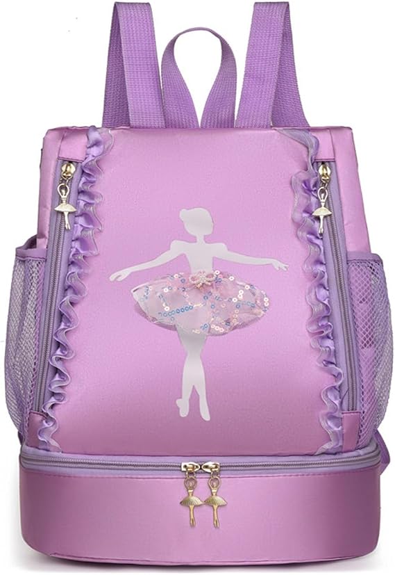 Ballet Dance Backpack with Separate Shoe Compartment,Ballet Dance Bag,Ballerina bag for Dancer, Small Duffle Bag for Girl (Purple)