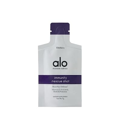 ALO Yoga Immunity Rescue Shot- Elderberry - Boost Your Defenses - Vitamins C, D, K, Alma, Reishi & Probiotics - Pack of 10 Gel Shots