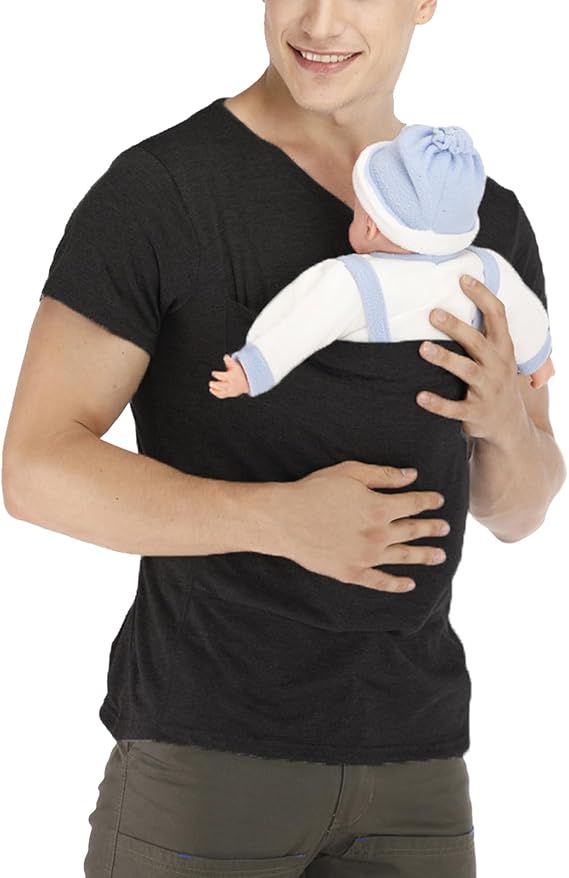 Kangaroo Shirt for Dad and Baby With Pouch - V Neck T-Shirt Baby Carrier