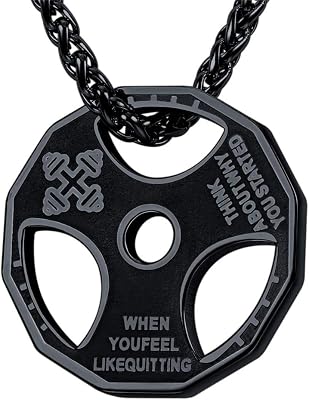 U7 Men Women Fitness Dumbbell Necklace Stainless Steel Weight Plate Barbell Chain Pendant Necklace,Chain 222 Extender, with Gift Box