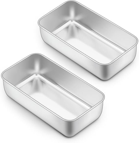 Onader Loaf Tin Set of 2, Stainless Steel 2lb Bread Loaf Pan for Baking | Rectangular Cake Mould for Baking Banana Bread/ Meatloaf/ Lasagna, Healthy & Sturdy, Dishwasher Safe, 23×12.3×6.5cm