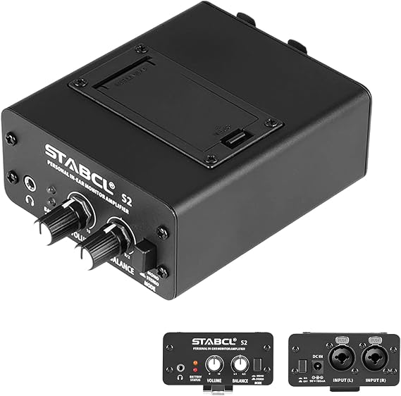 Professional in Ear Monitor Amplifier with Double Channel Input, Portable Headphone Amplifier with XLR and 6.35mm TRS Input, Iem Headphone Amp with Mono & Stereo for Keyboardists, Drummers, Guitar