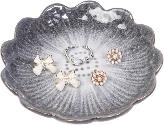 Trinket Dish, Ceramic Jewellery Dish Trinket Tray for Rings Earrings Necklace Gift for Women Her(Grey)