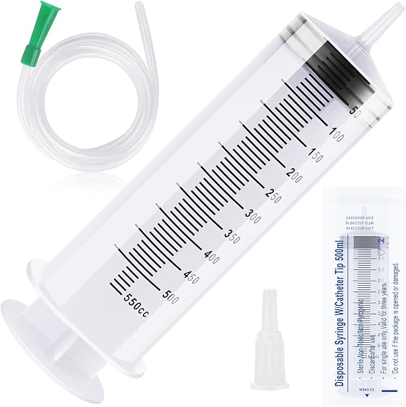 550ml Large Syringes, Syringe with 1m Tube Reusable, Syringe with Cap | Plastic Large Capacity Syringes Individual Sealed for Laboratory, Industry, Garden, Pet Feeding 150/250/350/550ml