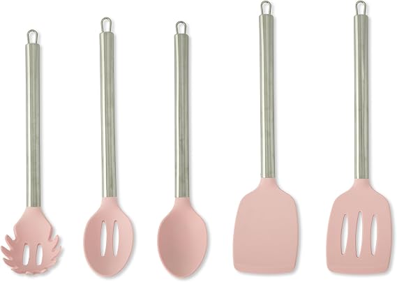 Core Kitchen 5-Piece Silicone & Stainless Steel Utensil Set Heat-Resistant, BPA-Free Kitchen Tools Rose Whisper