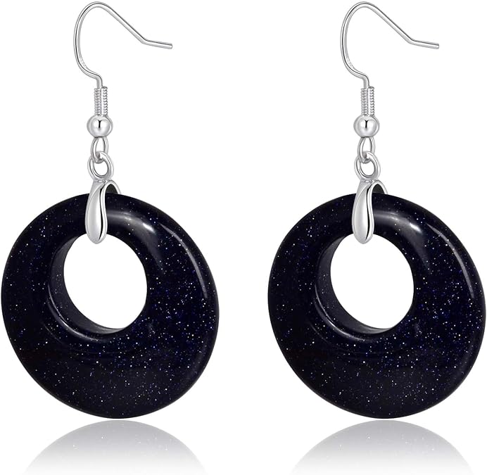 Natural Quartz Gemstones Earrings for Women Healing Crystal Drop Dangle Earrings Circle Hoop Fishhook Earrings Jewelry for Women