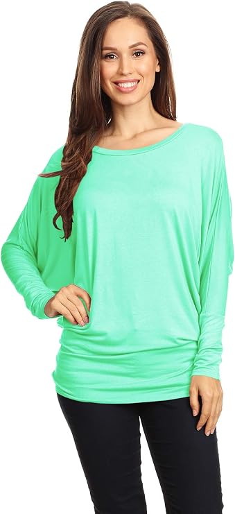 Private Label Basic Solid Knit Dolman Sleeve Tunic Top (MEDIUM, MINT)