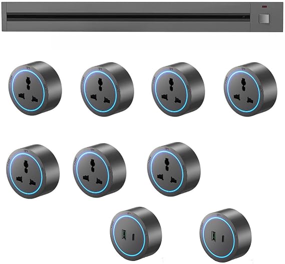 Track Socket, 8000W Wall-Mounted Power Slide Rail Wiring Board + 2500W Adapter, Suitable for Kitchen Office,Grey-100CM