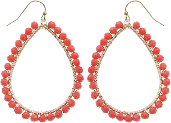 Bohemian Boho Teardrop Dangle Drop Earrings for Women Delicate - Handcrafted Wire Wrapped Colorful Faceted Glass Beads Gold Plated with Gift Box Included