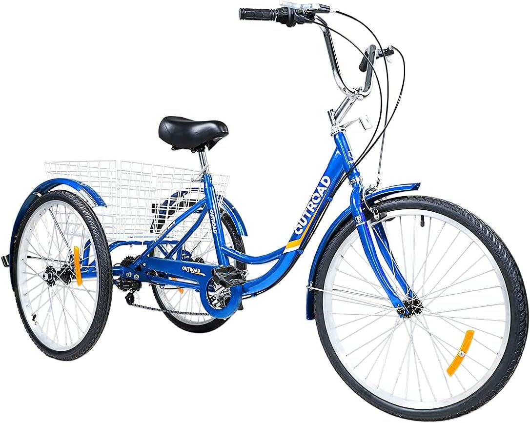Max4out 7-Speed Adult Tricycle with Large Basket 2426 Inch, Stable 3-Wheel Cruise Bicycle for Shopping, Beach and City Trike Perfect for Men, Women, Seniors