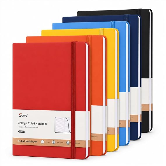 SUIN Hardcover-Journal-Notebooks, A5 Lined Journals Notebook for Writing 200 Pages, 8.2 x 5.5 inch, Classic Ruled Notebooks for Work/Travel/College (Multi-colors)