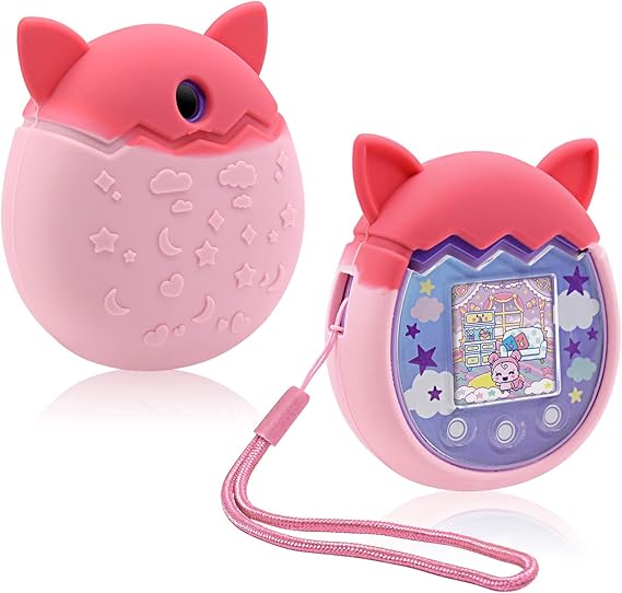 Winceed Silicone Case for Tamagotchi Pix Virtual Pet Game Machine, Protective Cover for Tamagotchi Pix Sleeve Protector Skin with Hand Strap (Pink)