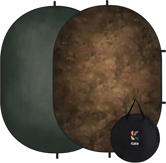 Kate Collapsible Backdrop Pop up Backdrops Self Tape Backdrop Portable for Headshot,Portrait Photography,Video,5x6.5ft,(Brown/Green)