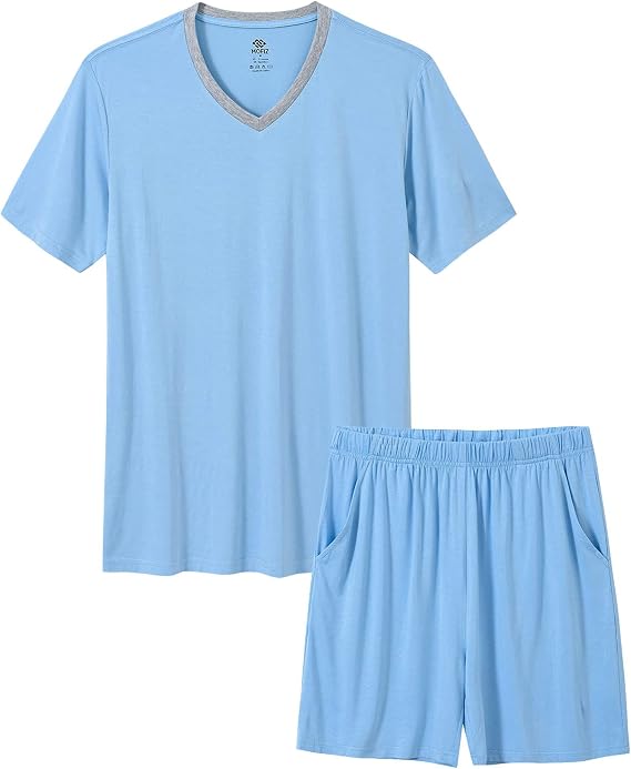 MoFiz Mens Pajamas Set Short Sleeve PJ's Sleep Lounge Sleepwear Cool Pyjama Summer Sets Comfortable Lightweight