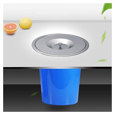 Hidden Embedded Trash Bin, Built in Countertop Plastic Bucket, Stainless Steel Garbage Bin Lid, Worktop Waste Chute for Kitchen Bathroom Bedroom,Silver,5L