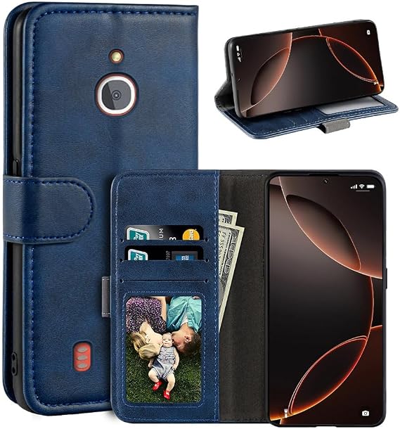 Leather Flip Cover Compatible with Nokia 3310 4G Wallet Case with Card Slots, Magnetic Closure, Stand Function, RFID Shockproof Folio (Blue)