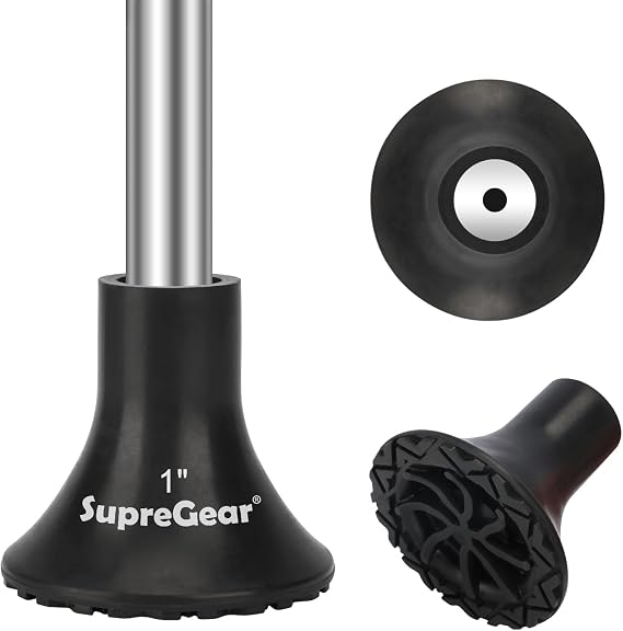 supregear Rubber Cane Tip 1 Inch, 1" Walking Cane Feet Base Extreme Grip Non-Slip Heavy Duty All Terrain Pad, 25 mm/1-Pack/XL Size, Black