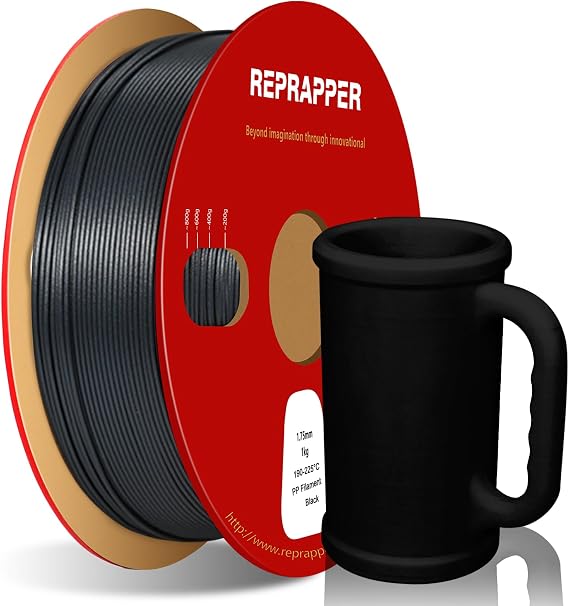 Reprapper Polypropylene PP Filament, Semi-Flexible Ultra Tough 1.75mm 3D Printer Filament for 3D Printing (± 0.03mm) 2.2lb (1kg), 5pcs Build Sheet Included, Black