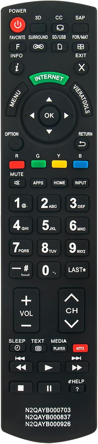N2QAYB000703 N2QAYB000837 N2QAYB000926 Replace Remote fit for Panasonic TV TC-55DT50 TC-L42ET5 TC-L47DT50 TC-L47ET5 TC-L47WT50 TC-P50GT50 TC-P55GT50 TC-P55ST50 TC-P55VT50 TC-P60GT50