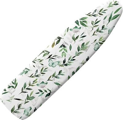 Green Leaves Ironing Board Cover 15x54 Inch Standard Ironing Board Cover with Elastic Edge and Hook and Loop Fasteners Scorch and Stain Resistant No Pad