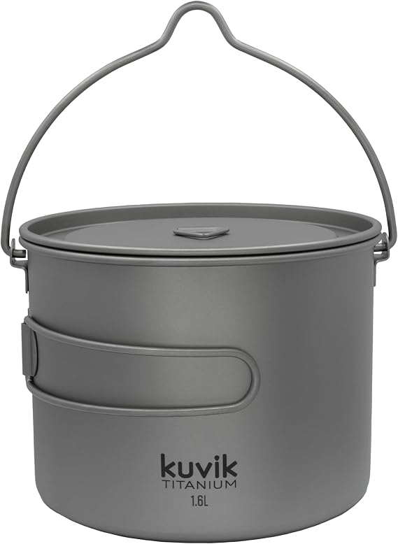 Kuvik 1600ml (54 oz) Titanium Pot with Bail Handle - Ultralight and Compact