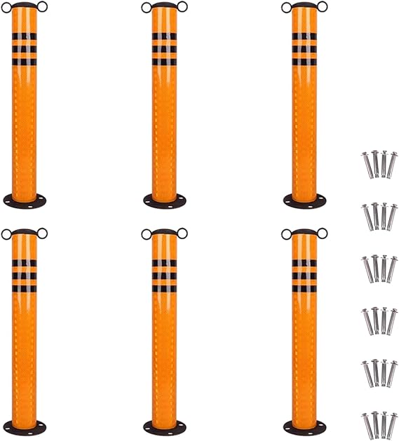 Steel Bollard Post with 4 Anchor Bolts, Steel Pipe Steel Safety Bollard, Ideal for Traffic-Sensitive Area(6pcs)