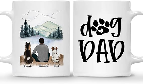 Gossby Personalized Dog Dad Coffee Mug for 2 Dogs - Scenic Dock Portrait Custom Fathers Day 2026 Birthday Gift for Men Pet Lovers with Names - 11oz 15oz Ceramic Dog Mug