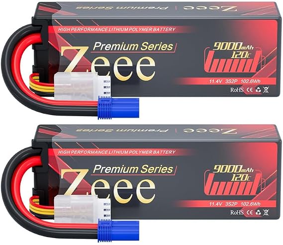 Zeee Premium Series 3S Lipo Battery 9000mAh 11.4V High Voltage Hard Case Battery 120C EC5 Connector HV-Lipo for RC Vehicles RC Car Truck Tank Racing Hobby Models (2 Pack)