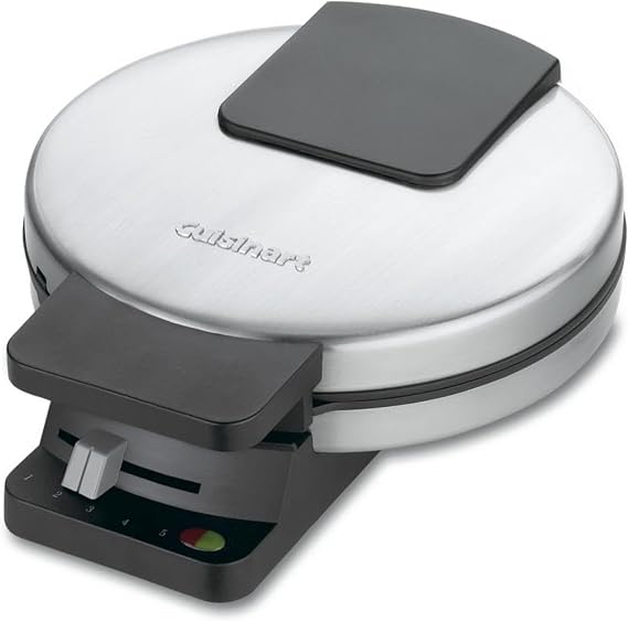 Cuisinart Waffle Maker, 5-Setting Browning Control, Stainless Steel | Stainless steel waffle maker with 5-setting browning, red/green indicator lights, a compact waffle maker design, WMR-CANAS