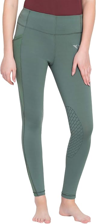 TuffRider Ladies Minerva EquiCool Riding Tights Silicone Knee Patches, Horse Riding Tights