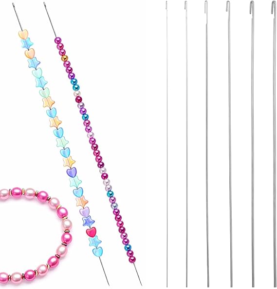 6 PCS Bead Spinner Needles for Jewelry Making, 6 Thickness Styles Beading Needles Long Straight Bead Needle for Beaded Bracelets Necklace Jewelry Making Crafts (0.4/0.5/0.6/0.7/0.8/0.9mm)