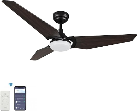SMAAIR 56 Inch Smart Ceiling Fan with Light, 3 Blade Low Profile Ceiling Fan with Light and 10 Speed DC Motor, works with APP/Alexa/Google Assistant/Siri Shortcuts (Dark Walnut Wood)