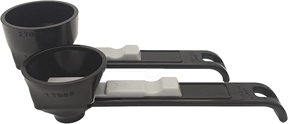 the original measuring scoop + funnel No spill preparation of protein powder, workout & sports drinks, baby formula & kcup refill Mess & Spill free - (Set of 1 & 2 Tablespoon) Black Scoop