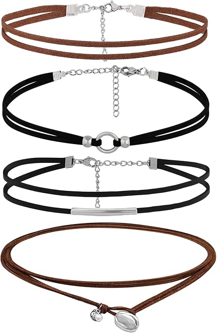 Necklaces Black Leather Choker Set, Classic Gothic Chokers, Boho Necklaces, Adjustable Layered Leather Necklace for Women Birthday