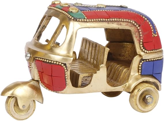 Brass Auto Rickshaw Indian Collection Handicraft Items Home Decor Showpiece Gift Item Multicolor Tuk Tuk Vehicle - 3 Inches Height