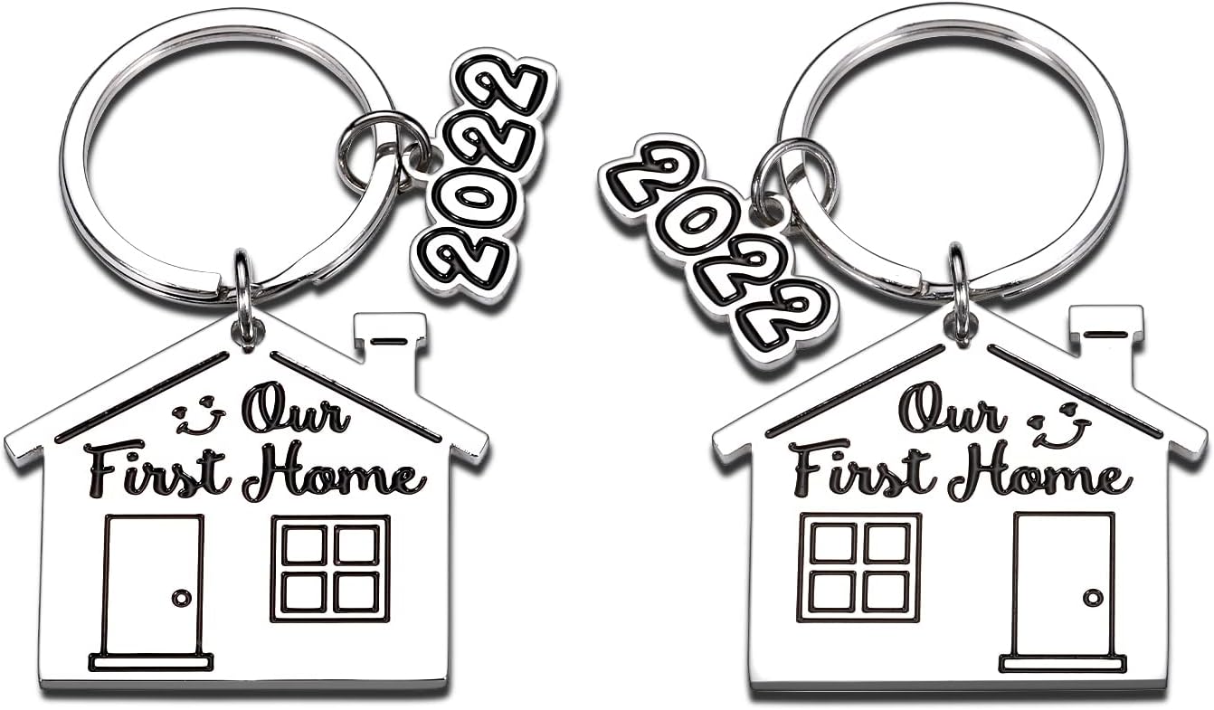 2022 First Home Keychain Housewarming Gift for Women Men New Homeowner First Home Keyring for Couple Friend Daughter Son New House Key Chain for Family BFF Coworker Real Estate Moving in Gift 2PCS